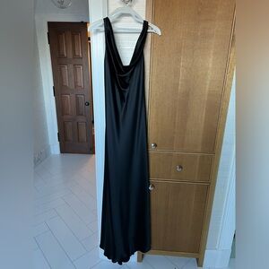 Black satin ABS bias-cut formal gown with cowl neck size 2